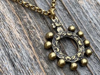 Antique Gold Rose Themed, Finger Rosary Ring, Necklace, French Antique Replica, Rosary Ring Pendant, Cross with Roses, Dizainier on Chain