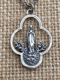 Sterling Silver Our Lady of Lourdes Pendant, Antique Replica Medal, Necklace, Immaculate Conception, Notre Dame, St Bernadette French France