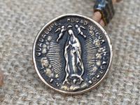 Bronze Our Lady of Guadalupe Bracelet, Leather Rosary Bracelet, Picture Jasper Gemstones, Antique Replica Medal, Nuestra Señora de Guadalupe