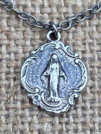 Sterling Silver Small Miraculous Medal, Antique Replica, Pendant Necklace, Blessed Virgin Mary, Our Lady of Lourdes, Our Lady Miracle, MM3
