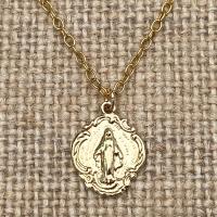 Gold Small Miraculous Medal, Antique Replica, Pendant Necklace, Blessed Virgin Mary, Our Lady of Lourdes, Petite Miraculous Pendant, MM3