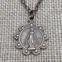 Bronze, Our Lady of the Rosary, Medal Pendant Necklace, Antique Replica, Notre-Dame-Du-Cap Quebec, Our Lady of the Cape Shrine, Immaculata