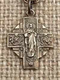 Bronze Our Lady of Mount Carmel Scapular Cross Medal and Necklace, Antique Replica, Immaculate Heart of Mary, Blessed Virgin Mary, Carmelite