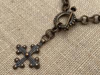 Bronze Old Coptic Trinity Cross Pendant Necklace, Antique Replica, Front Toggle Clasp, Unusual Cross Necklace, Boho Chic Christian Necklace