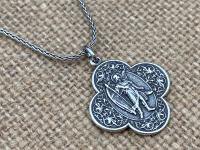 Sterling Silver, Antique Replica, St. Raphael the Archangel, Angel of Healing, Oxidized Wheat Spiga Chain Necklace, Saint Illness, .925