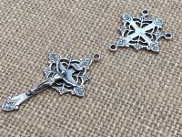 Antique Replica Rosary Center and Crucifix Set in Oxidized Sterling Silver Radiant Design DIY Do it yourself Catholic Parts Reproductions