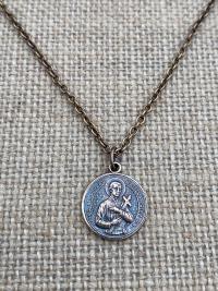 Bronze Saint Gerard Majella Medal Pendant Necklace, French Antique Replica, Artist Penin, Patron Saint of Expectant Mothers, of Fertility