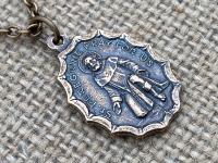 Bronze St. Peregrine Pray for Us Medal Necklace, Antique Replica, Patron Saint of Cancer, Saint Peregrinus Laziosi, Pellegrino, Cancer Saint
