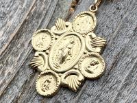 Rare Gold Marian Apparitions Medal, Antique Replica, Marian Devotions Pendant, Miraculous Medal, Our Lady of Lourdes, Blessed Virgin Mary