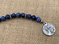 Chaplet of Saint Peregrine, Sterling Silver Medal & Crucifix, Sodalite Gemstones Beads, Antique Replicas, Patron Saint of Cancer Patients
