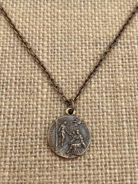Bronze St. Peregrine Laziosi Medal and Necklace, Antique Replica, Patron Saint of Cancer Patients, Saint Peregrinus Pellegrino Gift Catholic