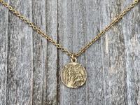 Antique Gold St. Peregrine Laziosi Medal and Necklace - Patron Saint of Cancer - Saint Peregrinus Pellegrino on an Antique Gold Cable Chain
