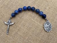 Chaplet of Saint Peregrine, Sterling Silver Medal & Crucifix, Blue Sodalite Gemstones Beads, Antique Replicas, Patron Saint Cancer Patients
