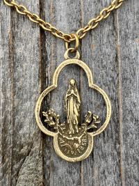 Antique Gold Our Lady of Lourdes Pendant, French Antique Replica, Our Lady of Lourdes Necklace, Immaculate Conception, Notre Dame de Lourdes