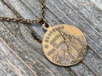 Bronze Saint Joseph French Medal, Antique Replica, Necklace, Priez Pour Nous, Oratoire St Joseph, Mont Royal, Montreal Quebec, Father Gift