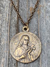 Bronze Rare St Thérèse of Lisieux Medal & Necklace, French Antique Replica, Sancta Teresia, St Theresa of the Child Jesus, The Little Flower