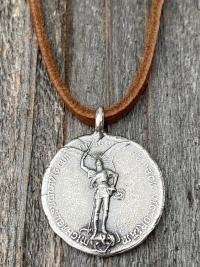 Sterling Silver Rare St Michael Latin Medal Necklace, Antique Replica, Saint Michael the Archangel, St Michel, Protection against the devil