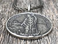 Sterling Silver St Patrick Medal and Necklace, Rare, Antique Replica, Saint Patrick, Irish Catholic Gift, Patron Saint of Engineers, Ireland