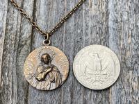 Bronze Rare Assumption of Mary Medal Pendant Necklace, French Antique Replica, Mary with Star Halo Pendant, Blessed Virgin Mary Necklace