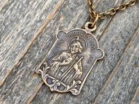 Bronze St Jude Thaddeus Medal Pendant Necklace, Antique Replica, Patron Saint of Desperate Causes, Patron Saint of Hope, Apostle of Jesus