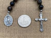 Chaplet of St Saint Peregrine, Sterling Silver Antique Replica Medal and Crucifix, Fossil Coral Gemstones, Patron Saint of Cancer Patients