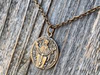 Bronze Notre Dame du Rosaire, Our Lady of the Rosary Pray for Us, Antique Replica, Medal Pendant Necklace, French Art Nouveau Marian Medal