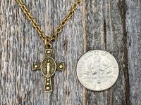Antique Gold Miraculous Medal Cross Pendant Necklace, Antique Replica, Our Lady of Miracles, Our Lady of the Miracle, Blessed Virgin Mary