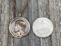 Bronze Crowned Jesus Medal and Necklace, French Antique Replica, Artists Augis and Mazzoni, Rare Jesus Pendant, Jesus Christ Crowned King