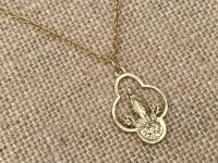 Gold Our Lady of Lourdes Medal Pendant Necklace, French Antique Replica, Immaculate Conception, Notre Dame de Lourdes Medallion, Mary Marian