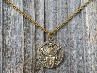Antique Gold Notre Dame du Rosaire Medal, Our Lady of the Rosary Pendant Necklace, French Antique Replica, Blessed Virgin Mary Rare Pendant