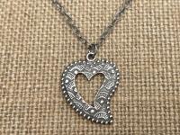 Sterling Silver Milagro Heart Pendant Necklace, Antique Replica, Mexican Milagro Heart, 18 inch sterling chain, Oxidized Heart Necklace
