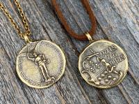Antique Gold St Michael Latin Medal and Necklace, French Antique Replica, Saint Michael the Archangel, St Michel, Protection against Satan