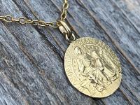 Gold Saint Anne Medal Pendant Necklace, French Antique Replica, Artist Tricard, Patron Saint of Grandmothers, St Anne Medallion, Gold Bronze