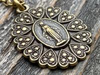 Antique Gold Miraculous Medal Pendant Necklace, Antique Replica, Blessed Virgin Mary Medal, Our Lady of Miracles, Immaculate Virgin Mary MM5