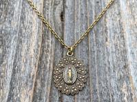 Antique Gold Miraculous Medal Pendant Necklace, Antique Replica, Blessed Virgin Mary Medal, Our Lady of Miracles, Immaculate Virgin Mary MM5