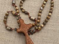 Large Rosary, Australian Lacewood Comfort Cross, Palm Cross, Bronze Beads, Picture Jasper Gemstones, Oversized Rosary, Wall Rosary, Heirloom