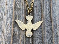 Antique Gold Holy Spirit Dove Pendant Necklace, French Antique Replica, Descending Dove Pendant, Descending Holy Spirit Dove Necklace, Bird