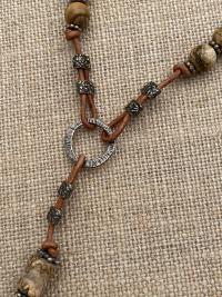 Large Rosary, Australian Lacewood Comfort Cross, Palm Cross, Bronze Beads, Picture Jasper Gemstones, Oversized Rosary, Wall Rosary, Heirloom