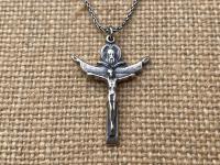 Sterling Silver Trinity Crucifix Pendant Necklace, Antique Replica, Father Son and Holy Spirit 3-in-1 Crucifix, Latin "A HERI HODIE SEMPER"