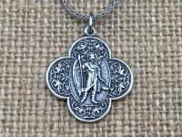 Sterling Silver, Antique Replica, St. Raphael the Archangel, Angel of Healing, Cluster Necklace with Seraphinite or Pearl Dangle, St Illness
