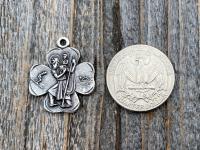 Sterling Silver St. Christopher Medal Pendant Necklace, Antique Replica, Shamrock Pendant, Patron Saint of Travelers, Patron Saint of Travel