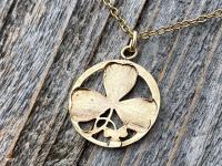 Gold Shamrock Pendant Necklace, Saint Patrick Doctrine of Trinity Medal, Antique Replica, Holy Trinity Medal, Irish Catholic Gift Necklace
