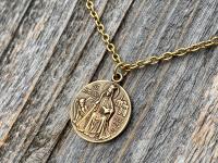 Antiqued Gold St. Dymphna Medal, Saint Dymphna Pendant, St Dymphna Necklace, Antique Replica, Patron Saint of Anxiety, Saint of Dementia