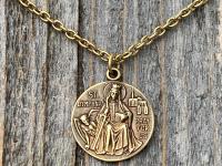 Antiqued Gold St. Dymphna Medal, Saint Dymphna Pendant, St Dymphna Necklace, Antique Replica, Patron Saint of Anxiety, Saint of Dementia