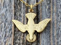Antique Gold Plated Holy Spirit Dove Pendant Necklace, French Antique Replica, Descending Dove Pendant, Descending Holy Spirit Dove Charm