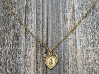 Antique Gold Heart Shaped Miraculous Medal Pendant Necklace, Antique Replica, Heart Miraculous Medal, Blessed Virgin Mary Pendant M4