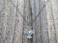 Sterling Silver Sacred Heart of Jesus Cross Medal Pendant Necklace, Antique Replica, Consecration to the Sacred Heart, Sacred Heart Devotion