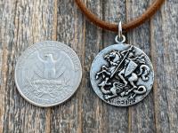 Silver Pewter St George Medal Pendant Necklace, Antique Replica, Rare Saint George Medal, Protection against Christ's enemies, Kill Dragon