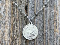 Shiny Sterling Silver St Gerard Majella Medal Pendant Necklace, French Antique Replica by Penin, Patron Saint of Expectant Mothers Fertility
