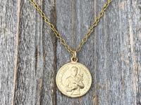 Gold St Gerard Majella Medal and Necklace by French Artist Penin, Antique Replica, Patron Saint of Expectant Mothers and Saint of Fertility